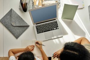 Women helping someone with her Content Support