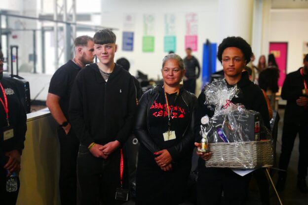 Student model, Simone Thomas Lovelock, Barbering Tutor at Activate Learning and Student category winner Tyron Oyebade